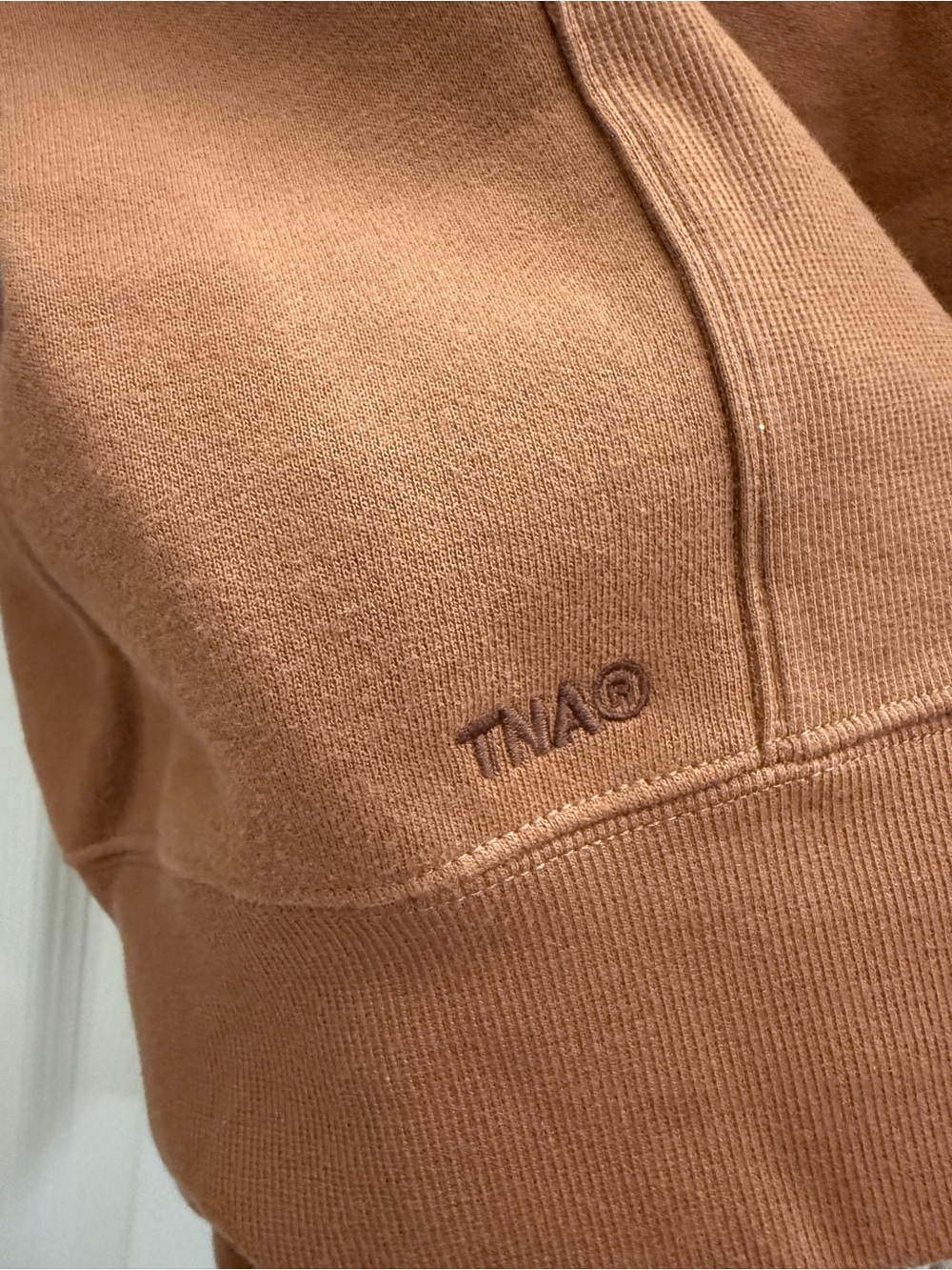 Aritzia TNA Sweatfleece Cozy Fleece Boyfriend Fit Crewneck Sweatshirt in Teddy B - Picture 7 of 9
